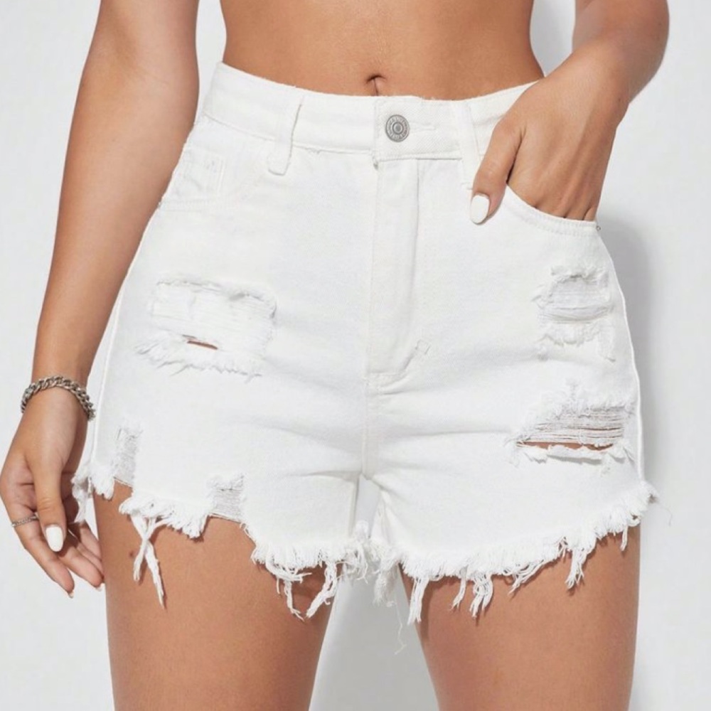 LAST CHANCE! Women's White Distressed Denim Shorts